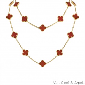 Van Cleef & Arpels Yellow Gold Carnelian Vintage Alhambra 20 Motif Necklace VCARD39800